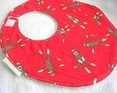 Sock Monkeys on Red - Boutique Bib - terry cloth backing with snag free velcro closure