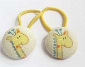 Ponytail holders - Sweet Giraffes - fabric covered button hair ties
