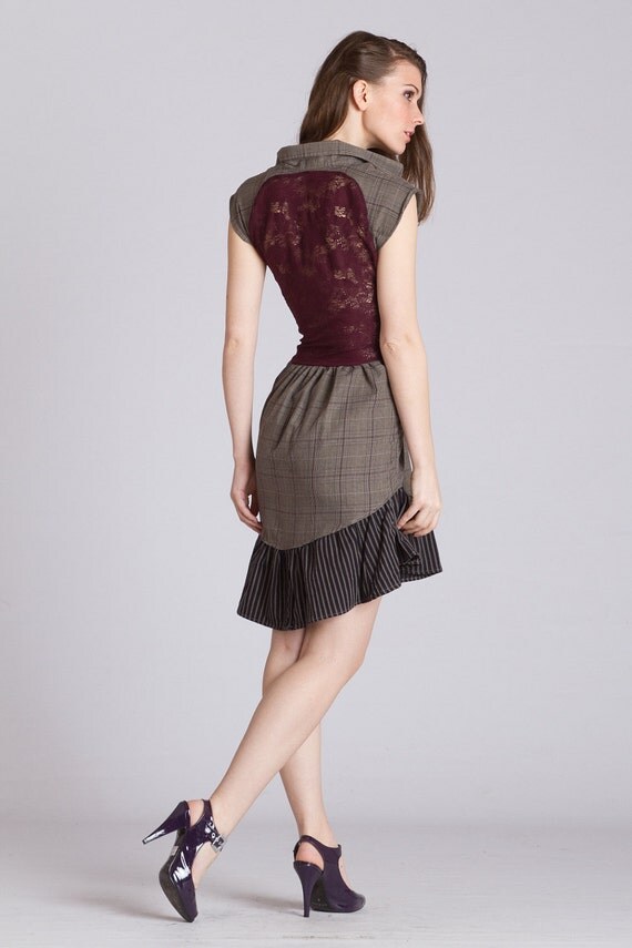 Plaid Grey Lace Embrace Dress Small