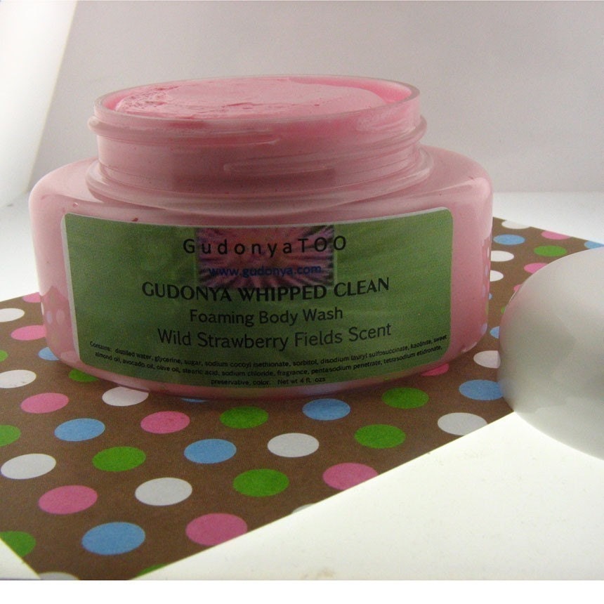 US Flat Rate Shipping--Gudonya Whipped Clean (tm) - Strawberry Fields--- vegan ---4oz Jar---Smaller Jar with a SMALLER PRICE Whipped Soap
