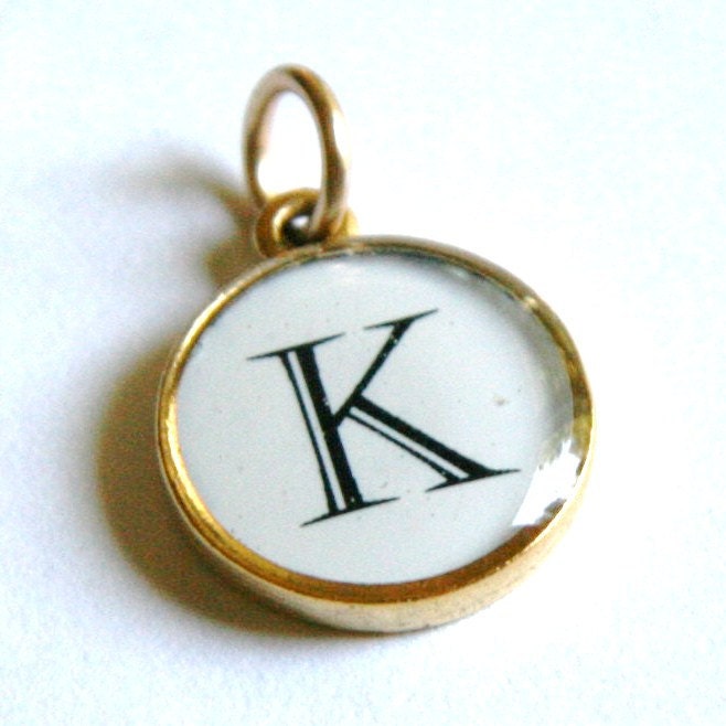 Letter Charm Pendant - Gold or Silver Metal Setting - Any Letter - "K" Letter