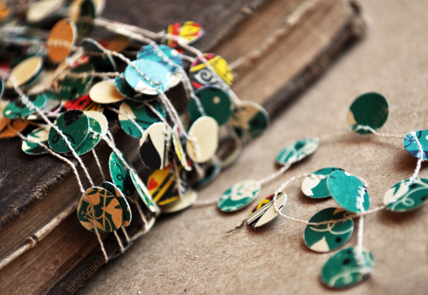 Recycled Antique Emerald Green Playing Cards Garland Strand - 10 feet