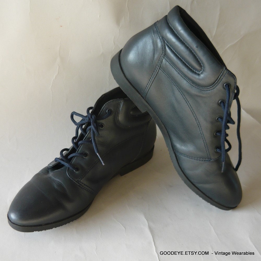 Blue Leather Oxford Boots sz 8 Eur 38 .5 UK 5 Ankle Lace Up Flats Womems Shoes