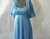 Vintage Grecian Maxi Dress w Shrug sz 5 7 9 Accordian Pleats 1960s 2pc Blue small