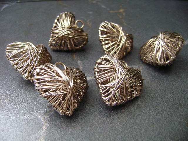 6pcs 25mm Wire Wrapped Heart Antique Color