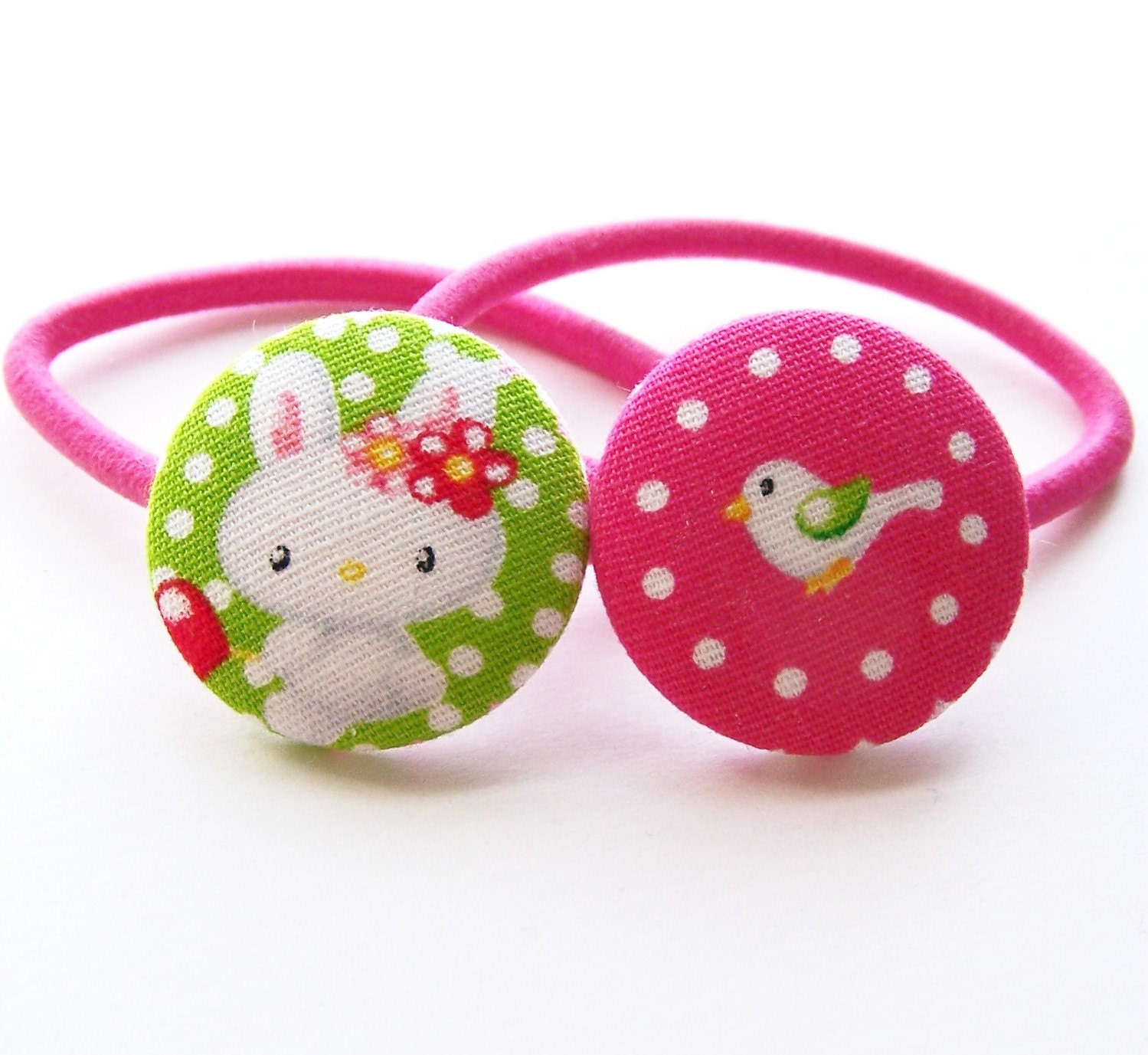 Spring Break Fabric Covered Button Ponytail Elastics Set of 2