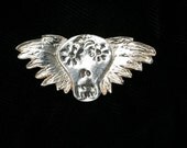 Skull with Wings Silver Dia De Los Muertos Large Size