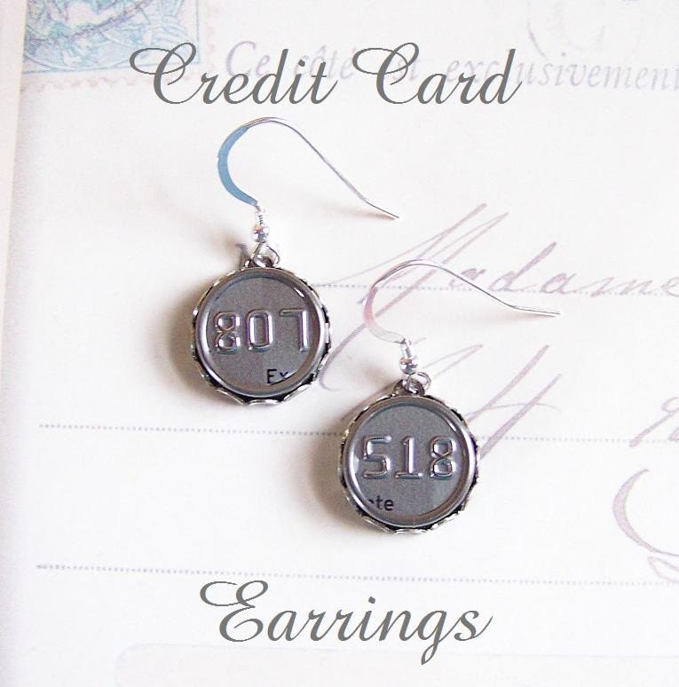 Vintage Typewriter Key Earrings Credit Cards Silver