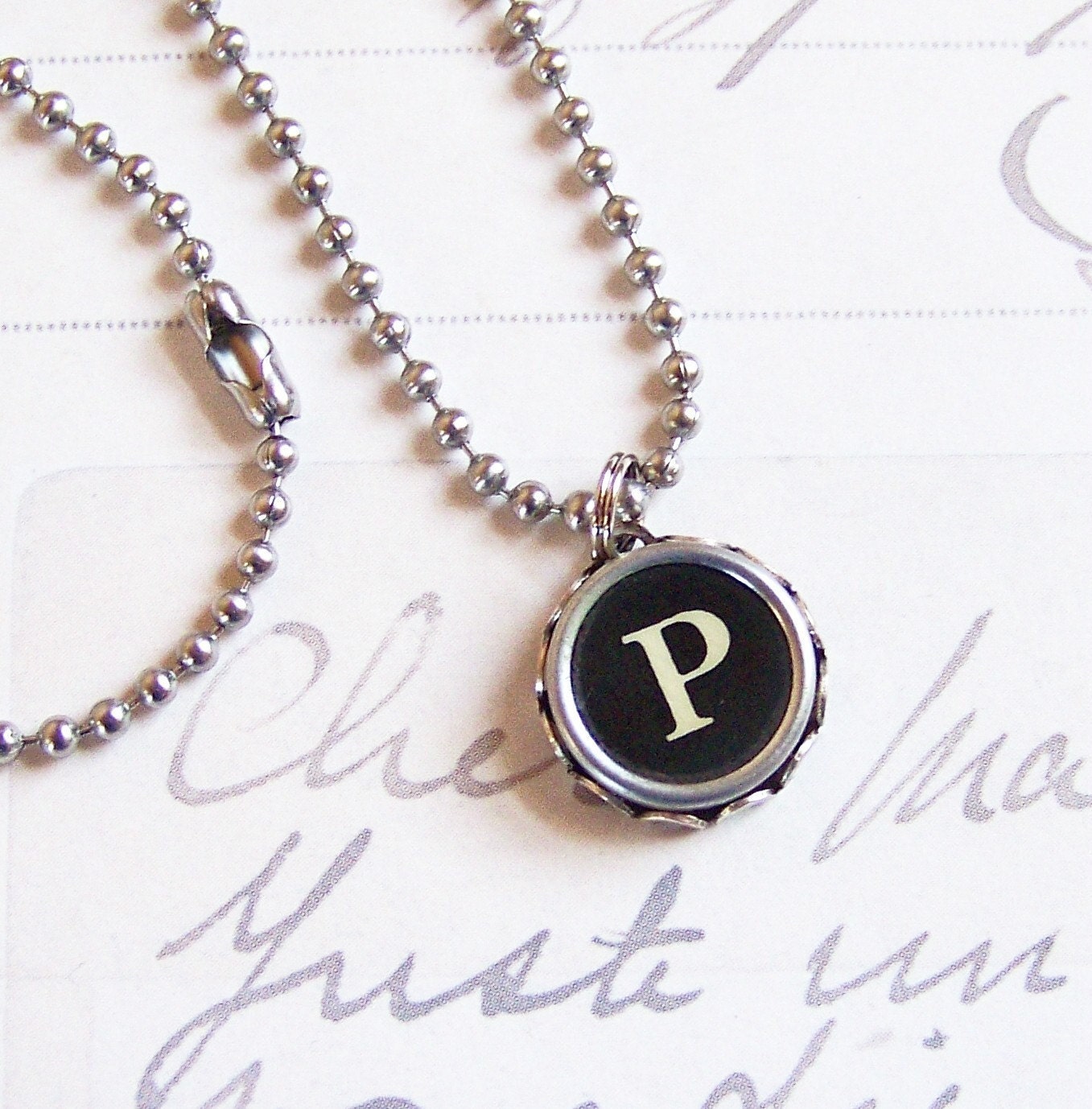Vintage Typewriter Key Necklace Letter P