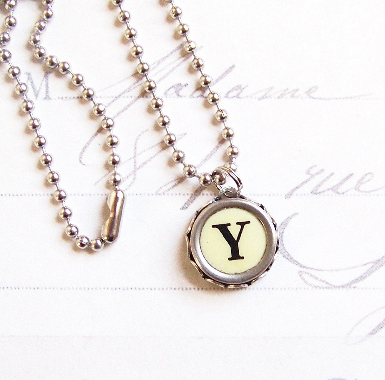 Vintage Typewriter Key Necklace Letter Y