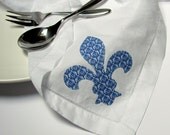 Fleur De Lis Appliqued Hemstitched Linen/Cotton Dinner Napkins