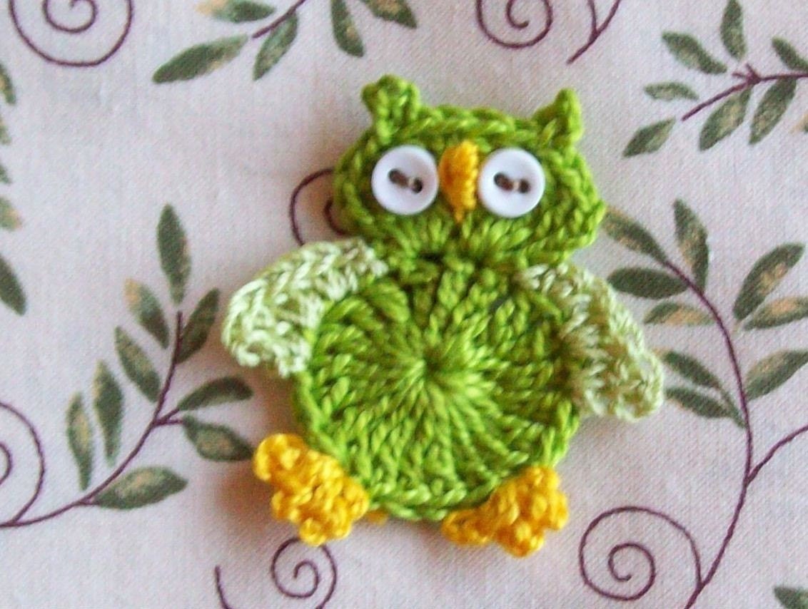 Crochet Brite Green Owl applique