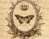 Crowned Butterfly Collage Digital Download for Tea Towels, Papercraft, Transfer, Pillows and more