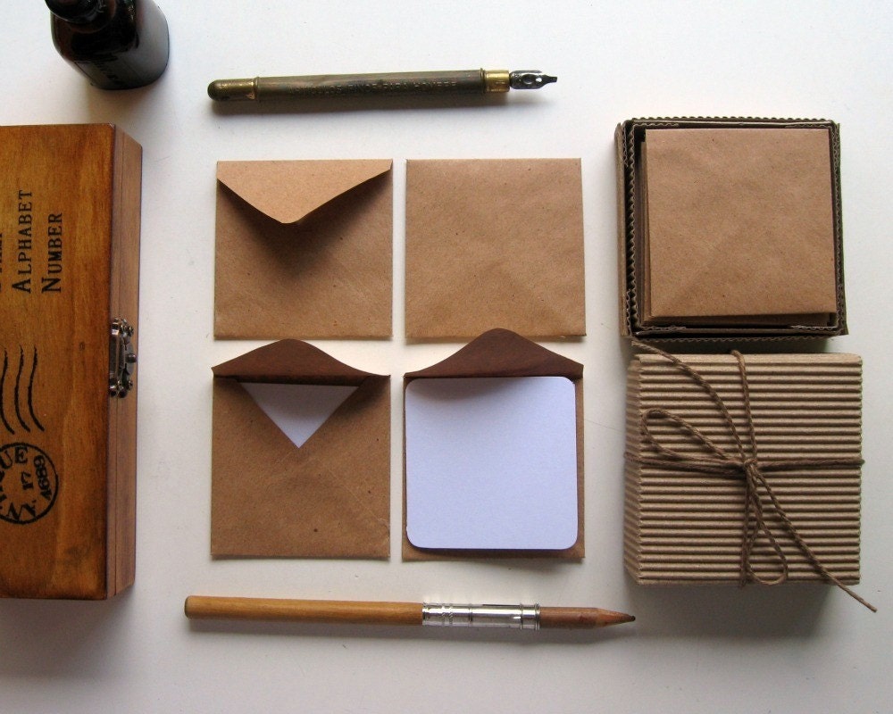 Kraft Mini Envelopes with White Cards Set