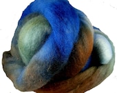 Hand Dyed Corriedale Wool Roving, 'Forest' Colorway, Green, Blue, Brown, for Spinning or Felting, 8 oz.