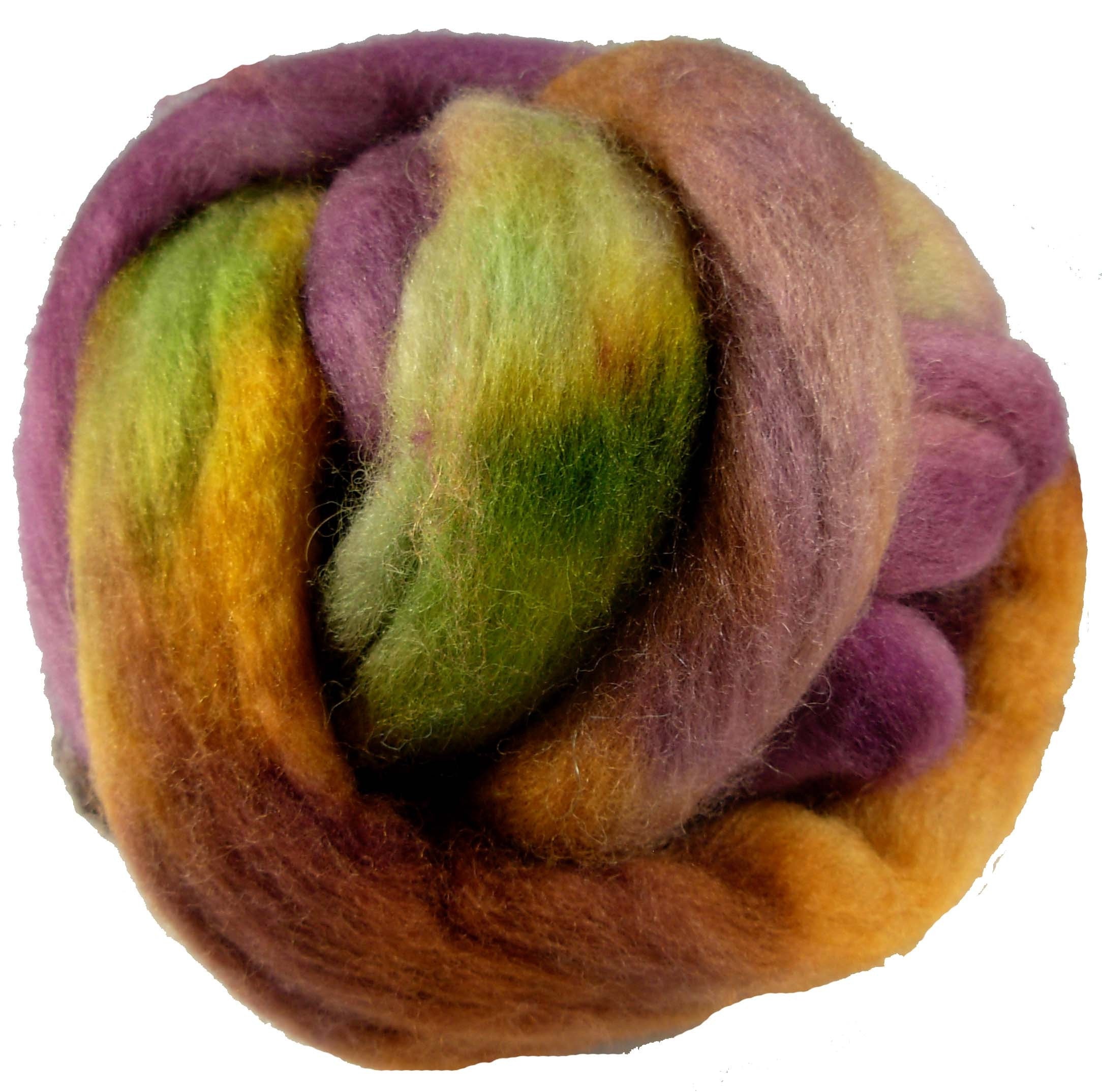Hand Dyed Corriedale Wool Roving, Burgundy, Green, Rust for Spinning or Felting, 8 oz.