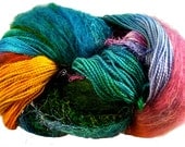 HAnd Dyed Artisan Yarn, Carnival Colorway, Mohair, Nylon, Wool, Silk