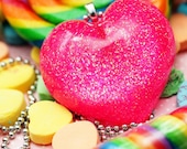 Bubblegum Heart - Resin Hot Pink Puffy Necklace