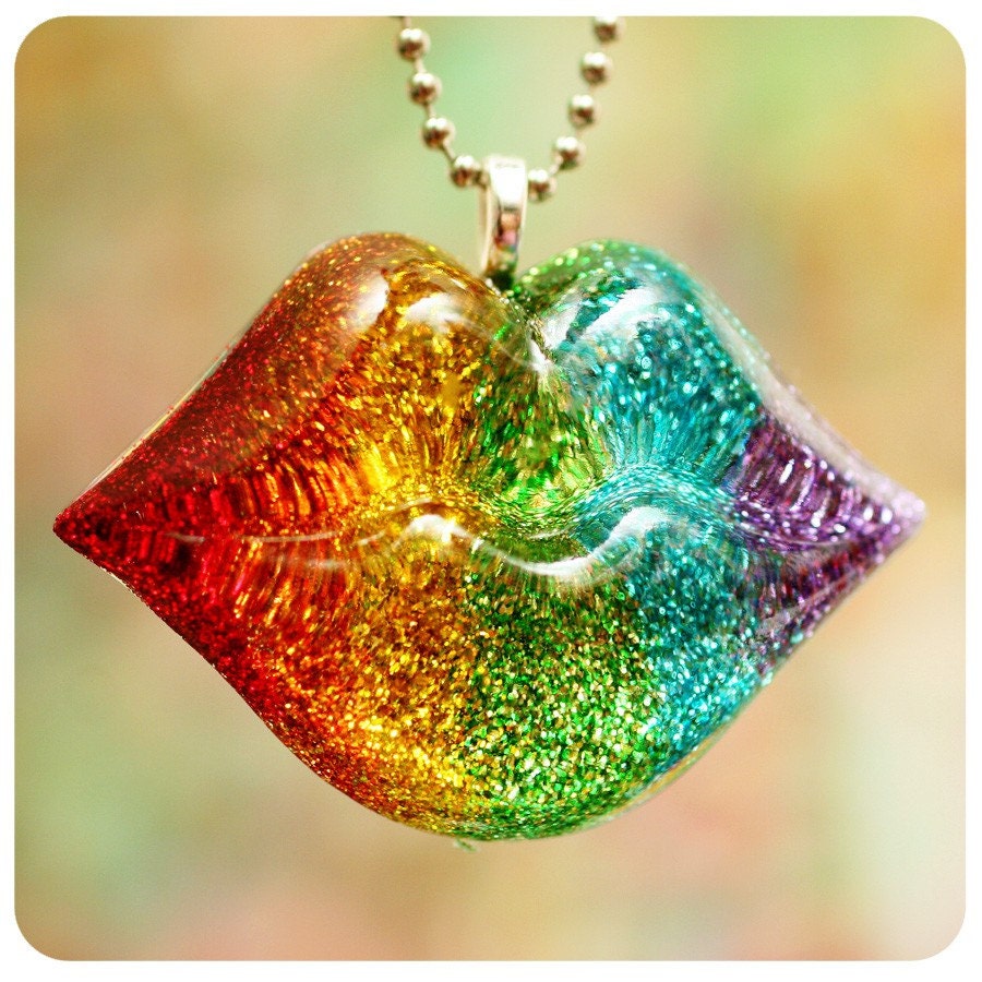 Rainbow Kiss - Resin Lips Necklace
