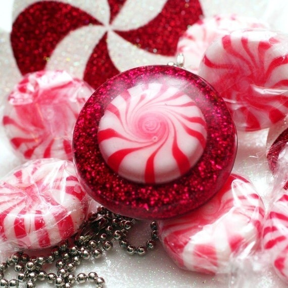 Peppermint Pinwheel Resin Candy Necklace by stoopidgerl on Etsy