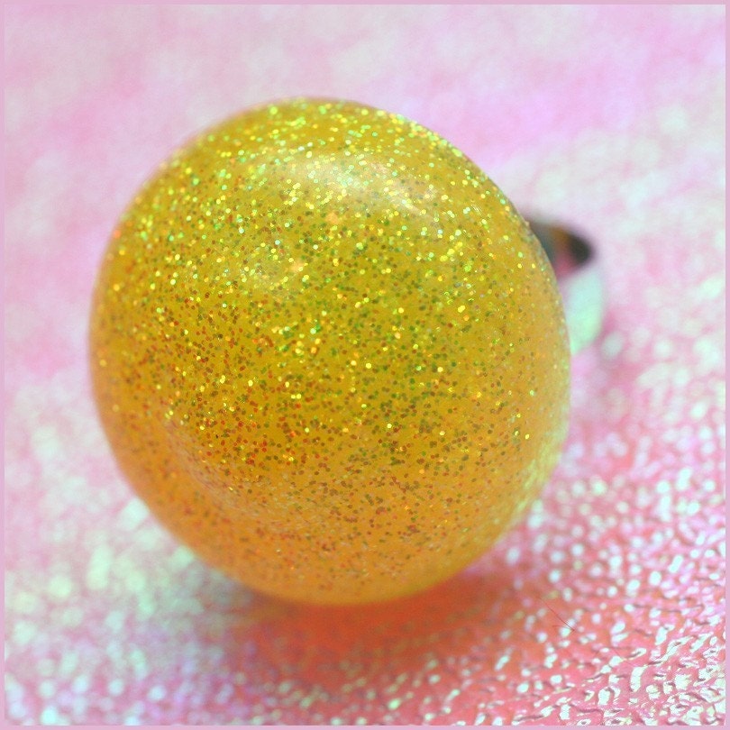 Lemon Drop - Yellow Glitter Resin Ring