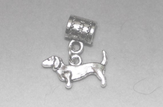 Silver Dachshund Doxie Lrg Hole Bead Fits All European Add a Bead Charm Bracelet Jewelry Pnd-An64