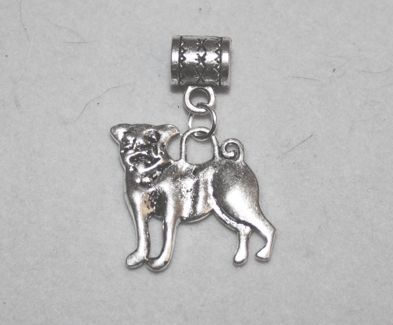 Silver Pug Dog Lrg Hole Bead Fits All European Add a Bead Charm Bracelet Jewelry Pnd-An86