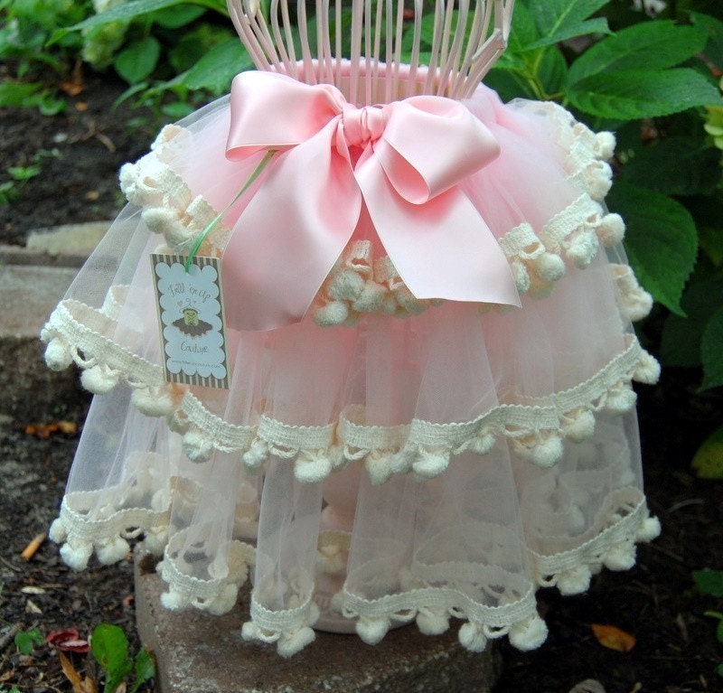 Sewn Tiered Pom Pom Tutu Skirt - Pink, Cream - Baby, Toddler, Girl