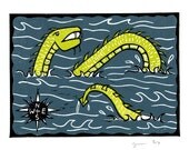 Sea Serpent - Cryptozoology linocut