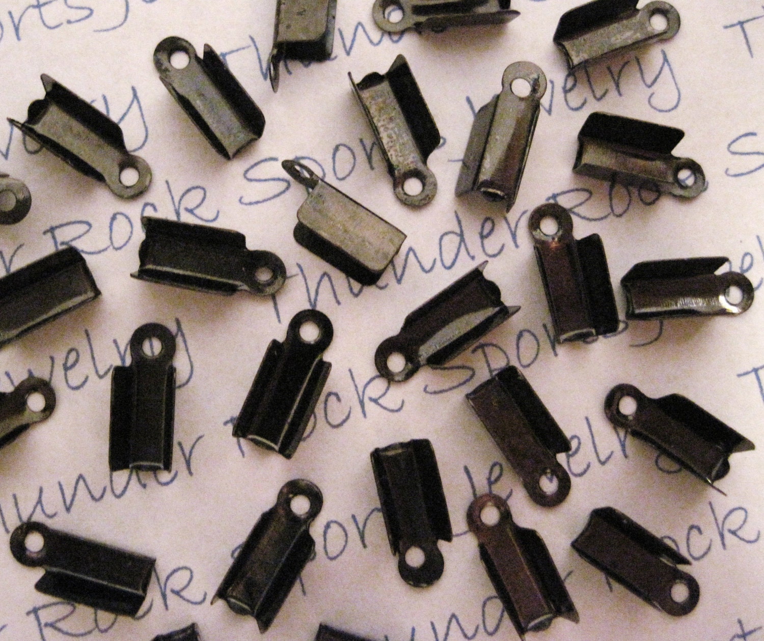 100 Black Gunmetal Foldover Cord Ends, Crimps, Fasteners, Clasps