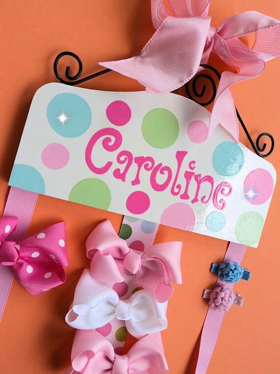 Hair BOW and Clip HOLDER - U Select COLORs - shabby chic - all custom order  lavender, hot pink, brown, turqouise, blue polka dots stripes