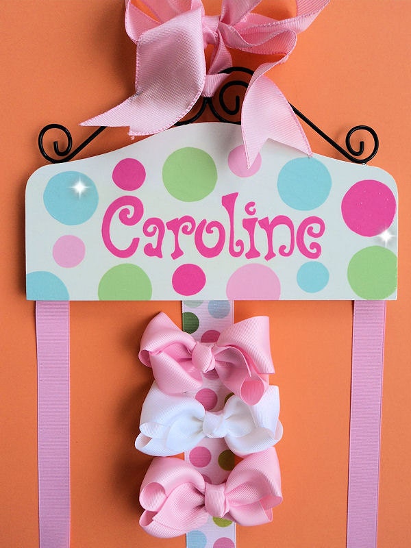 Hair BOW and Clip HOLDER - U Select COLORs - shabby chic - all custom order  lavender, hot pink, brown, turqouise, blue polka dots stripes