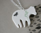 Porcelain and sterling silver necklace - Whimsical polar bear
