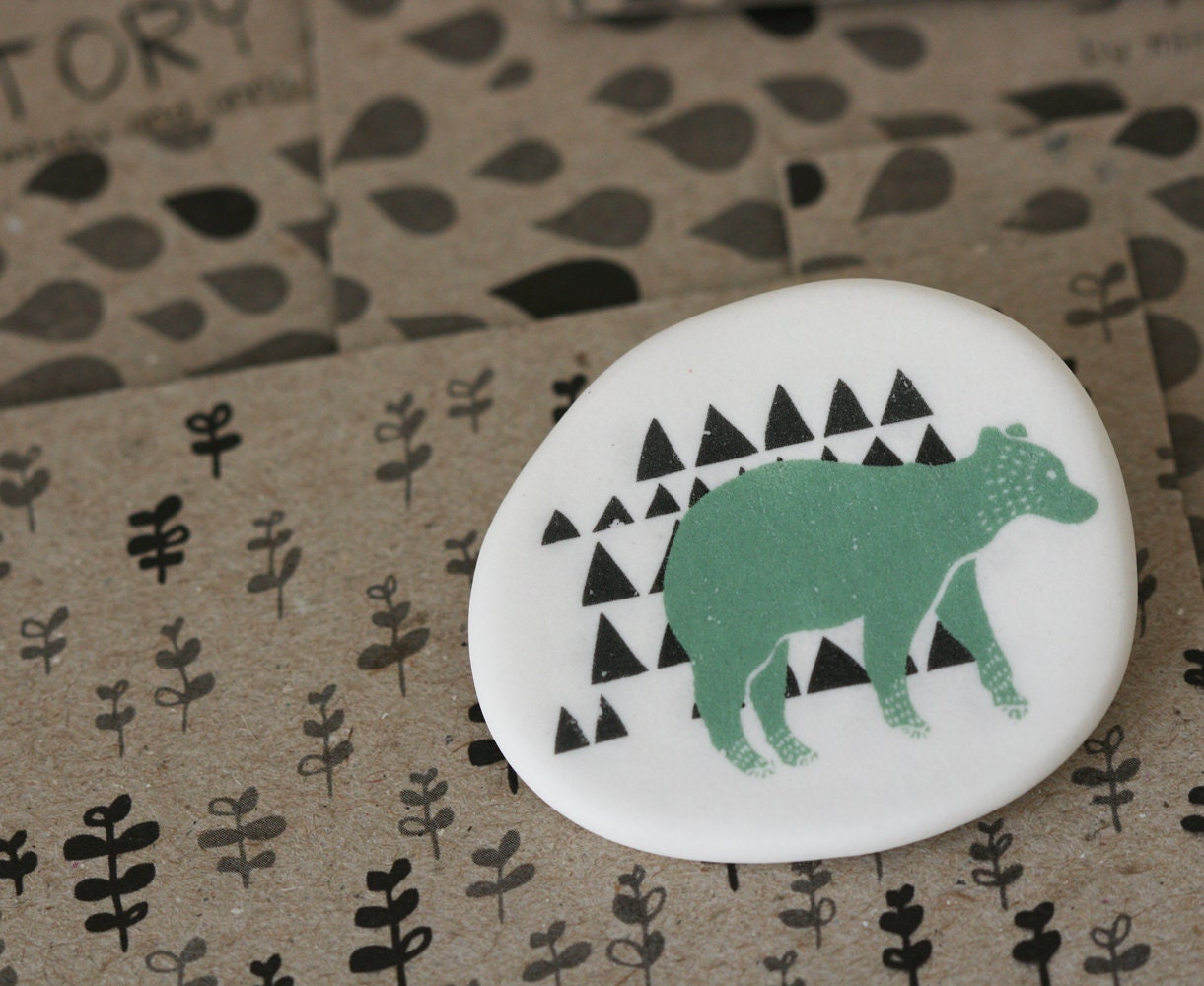 Forest Bear - Sage - Porcelain Brooch