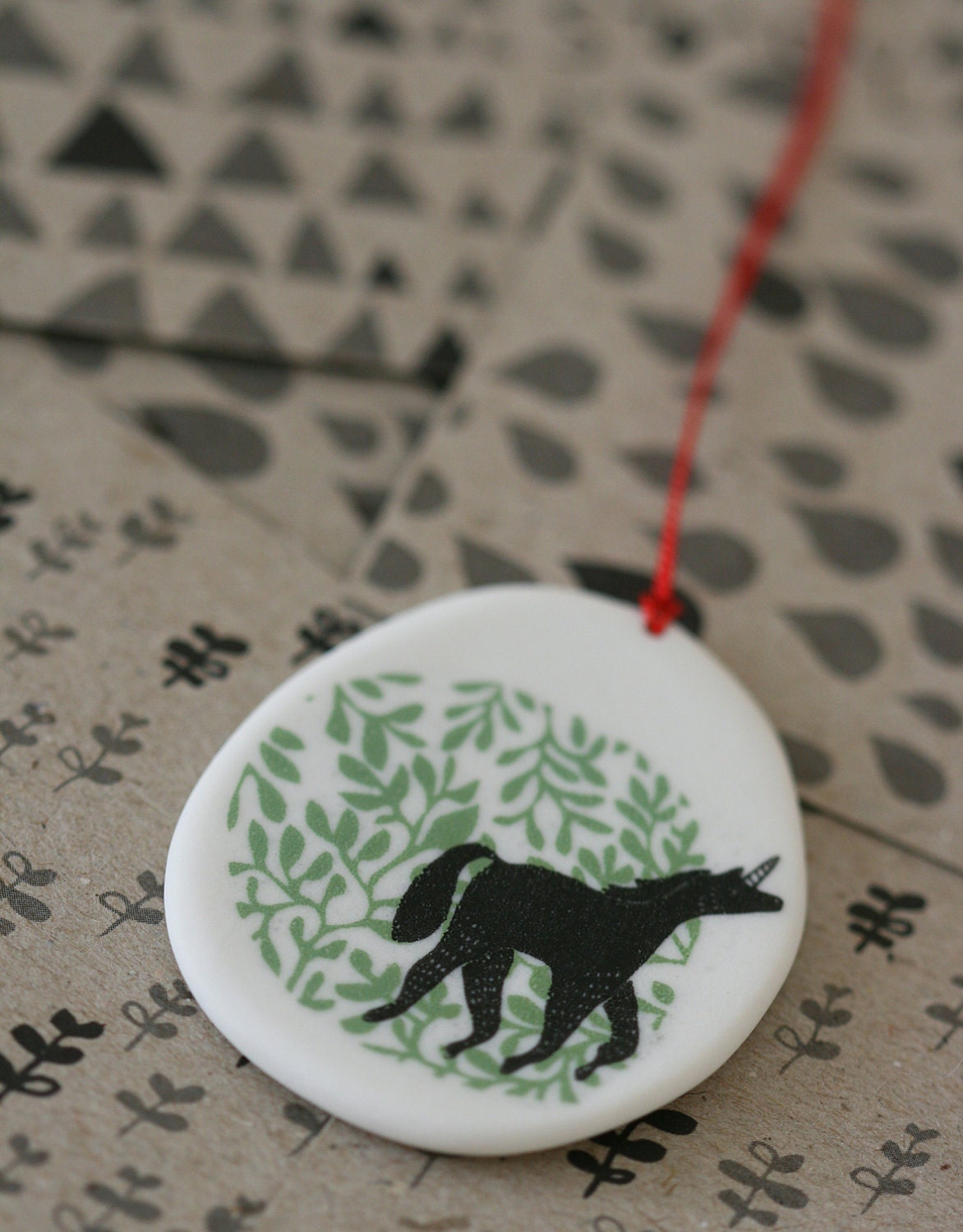 Unicorn - porcelain pendant