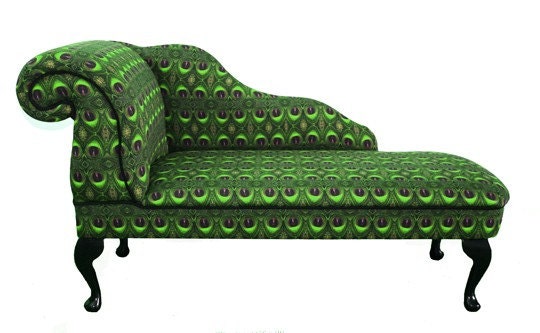 Green Feather Print Chaise Longue Chair