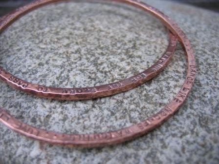 quote bangle in copper . (( Dance in the Rain )) . made to order in your size