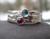 mothers stacking rings . sterling silver with birthstones & inscriptions . (( Mothers Stackers )) . set of 3 . made to order in your size