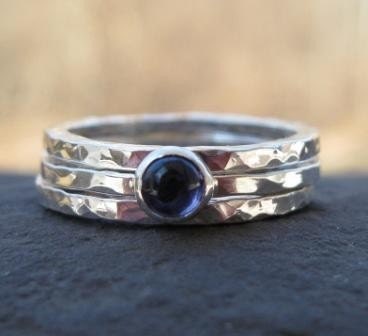 Skinny Sterling Silver Birthstone Stack . hammered texture . your choice of natural stone . made to order