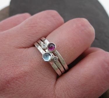 mothers stacking rings . sterling silver with birthstones & inscriptions . (( Mothers Stackers )) . set of 3 . made to order in your size