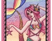 Rainbow Mermaid Magnet - Fantasy Art - Ocean Star Shell Fairy - Emmy - by Nikki Burnette