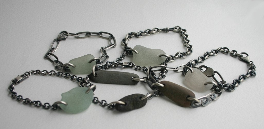 Beach Glass Sea Glass Sterling Silver Bracelet - Summer Memory