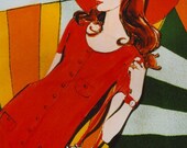 mod girl one, 5x7 archival print fashion photograph of vintage 1960s sewing pattern illustration and fabric