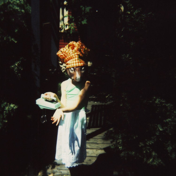 donkey, 8x10 archival print photograph of girl in animal mask with vintage chef's hat and kitchen mixer