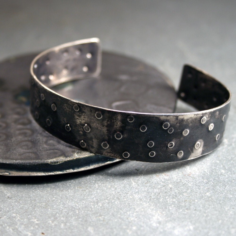 Cuff Bracelet - industrial, oxidized sterling silver, lunar texture