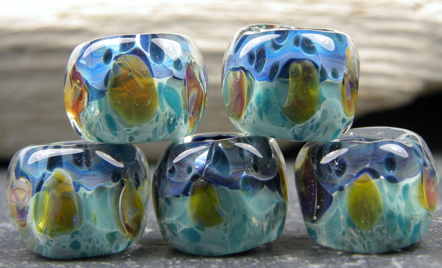 CrazyCatGlass Lampwork Boro Beads Ocean Lure Tabs (5)