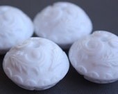 4 Vintage Lucite Large White Etched Floral Beads G1