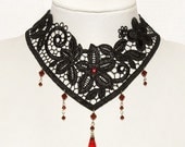 Ruby red Gothic choker with beautiful venise lace and Swarovski - NOCTURNE
