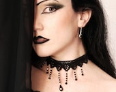 Gothic choker beautiful black with teardrop Victorian steampunk elegance - NIGHTFALL - DarkEleganceDesigns