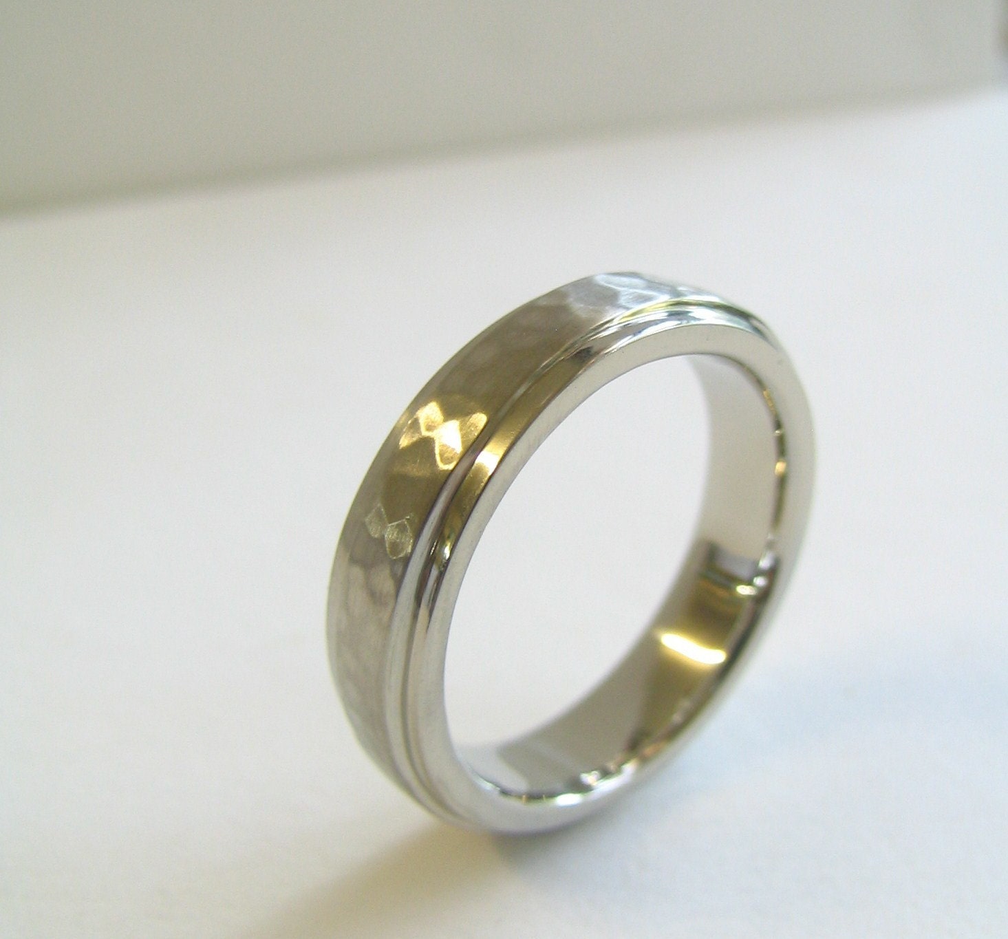 Mens Custom Wedding Band Sterling Silver hammered and high polish.